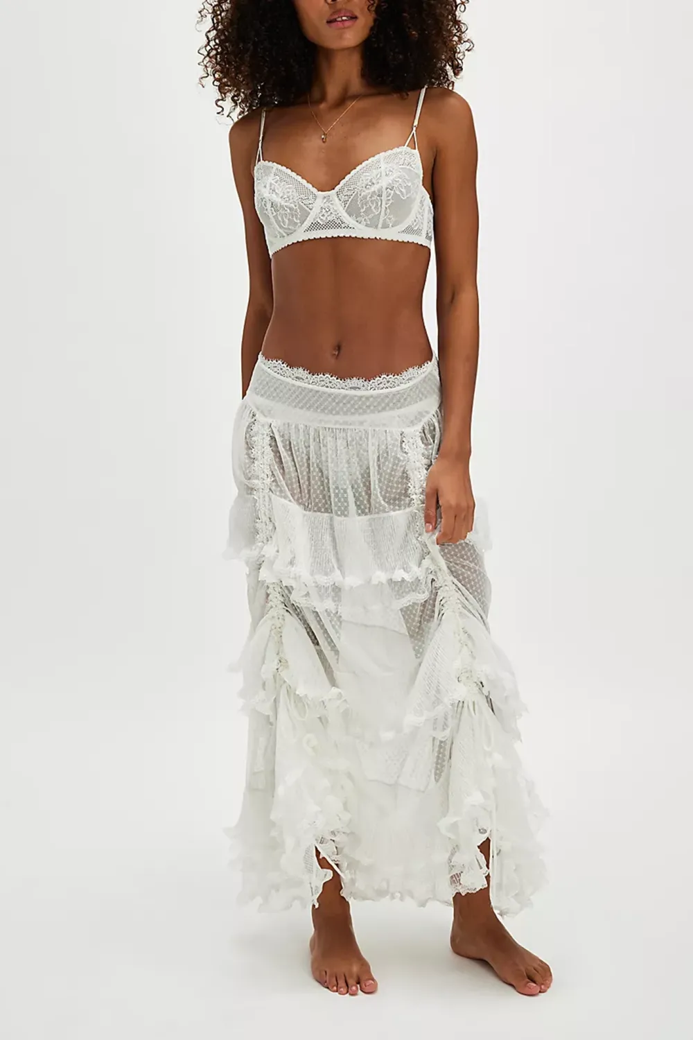 Sheer Ruffled Maxi Skirt