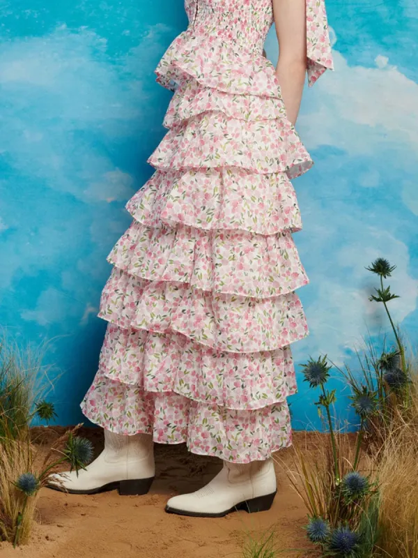 Hearts Tiered Midi Skirt