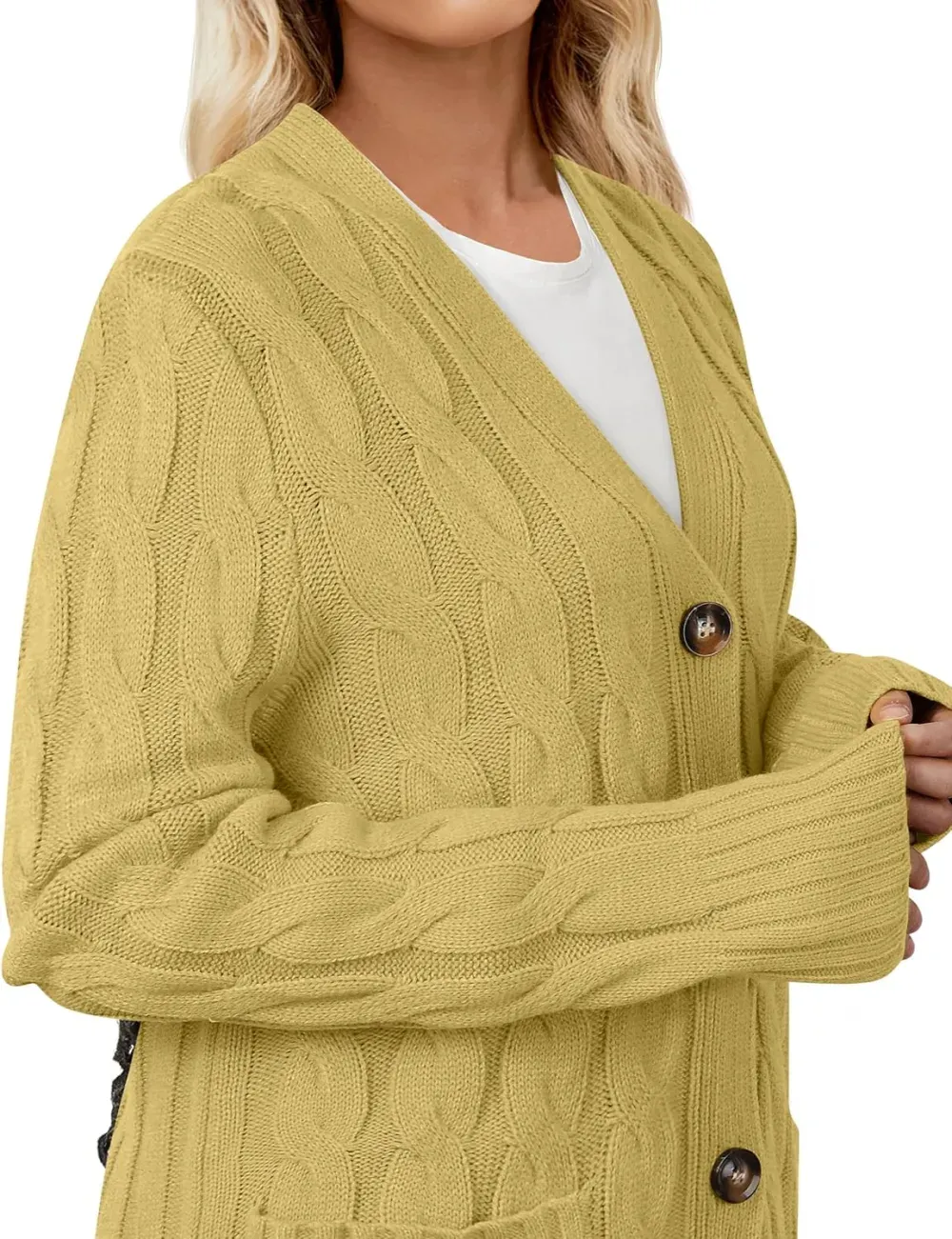 MEROKEETY Women's 2024 Fall Long Sleeve Cable Knit Sweater Open Front Cardigan Button Loose Outerwear