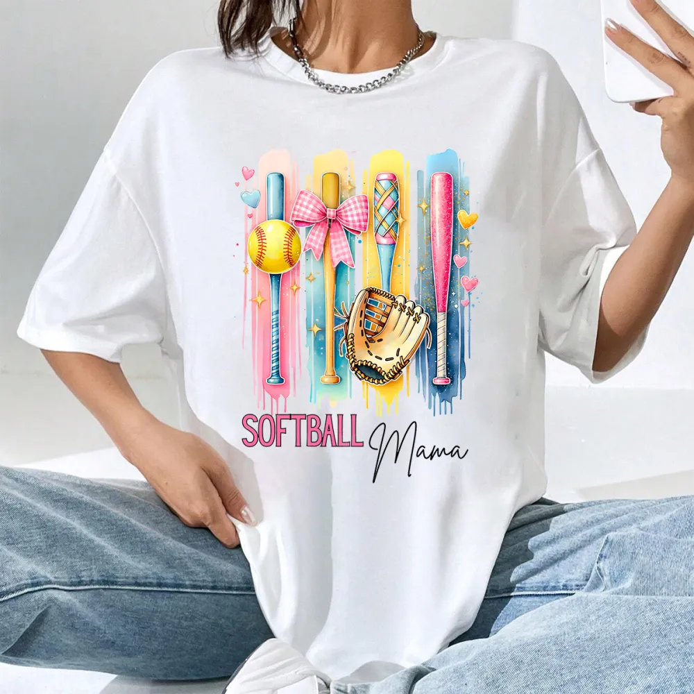 Softball Mama Printed Round Neck Short Sleeve T-Shirt
