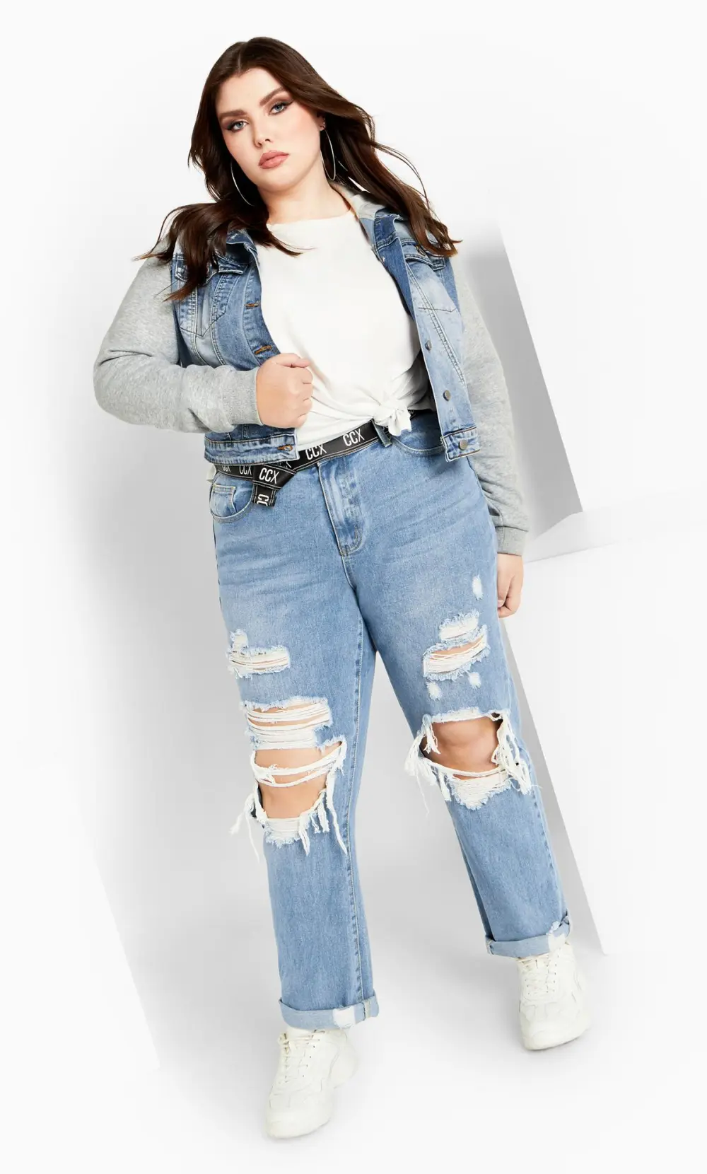 Evans Blue & Grey Cropped Denim Jacket