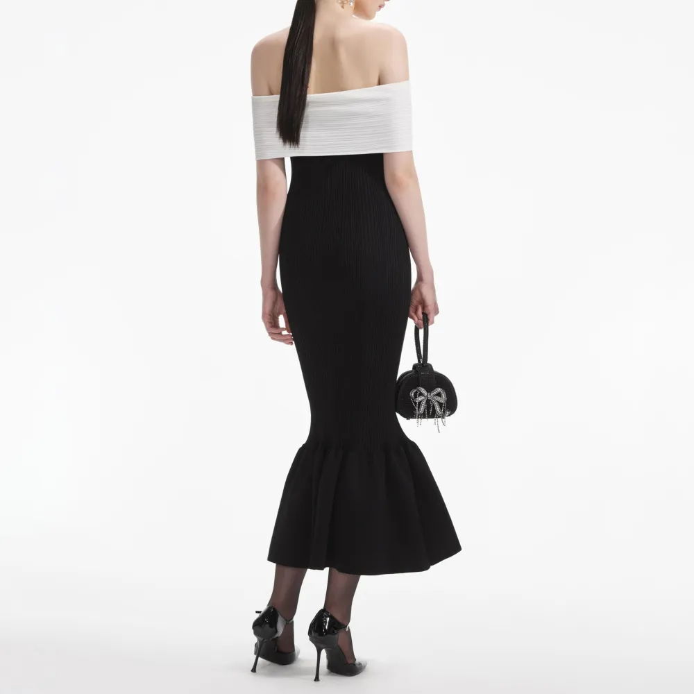 Black Knit Bow Midi Dress