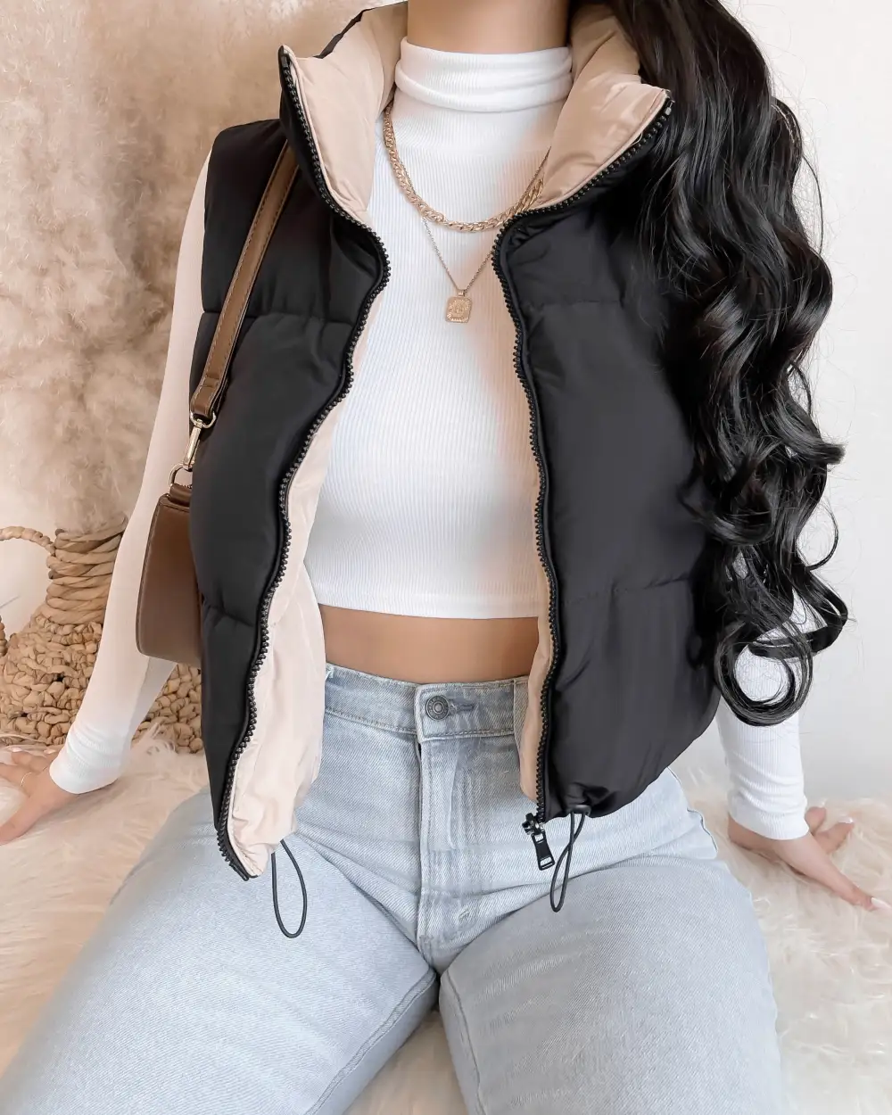 REVERSIBLE!! GIVE YOU CHILLS PUFFER VEST (IVORY/MUSTARD)