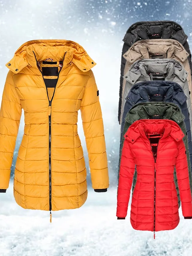 Women's Winter Coat Quilted Jacket Mid Length Puffer Coat Thermal Warm Parka with Pocket Fall Windproof Heated Coat  Zipper Hooded Lightweight Outerwear Long Sleeve Army Green Black