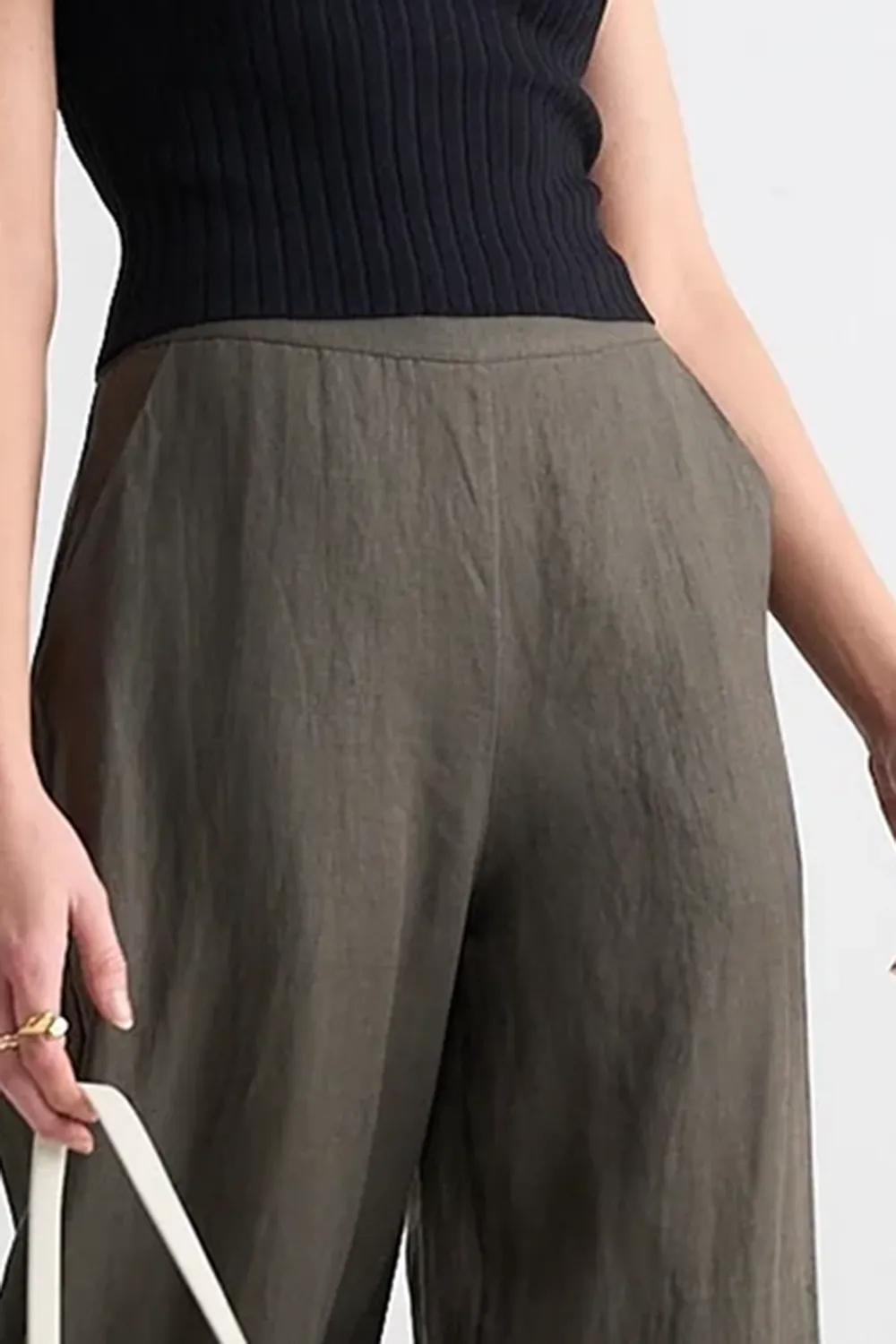 Dark Olive Linen Wide Leg Pant