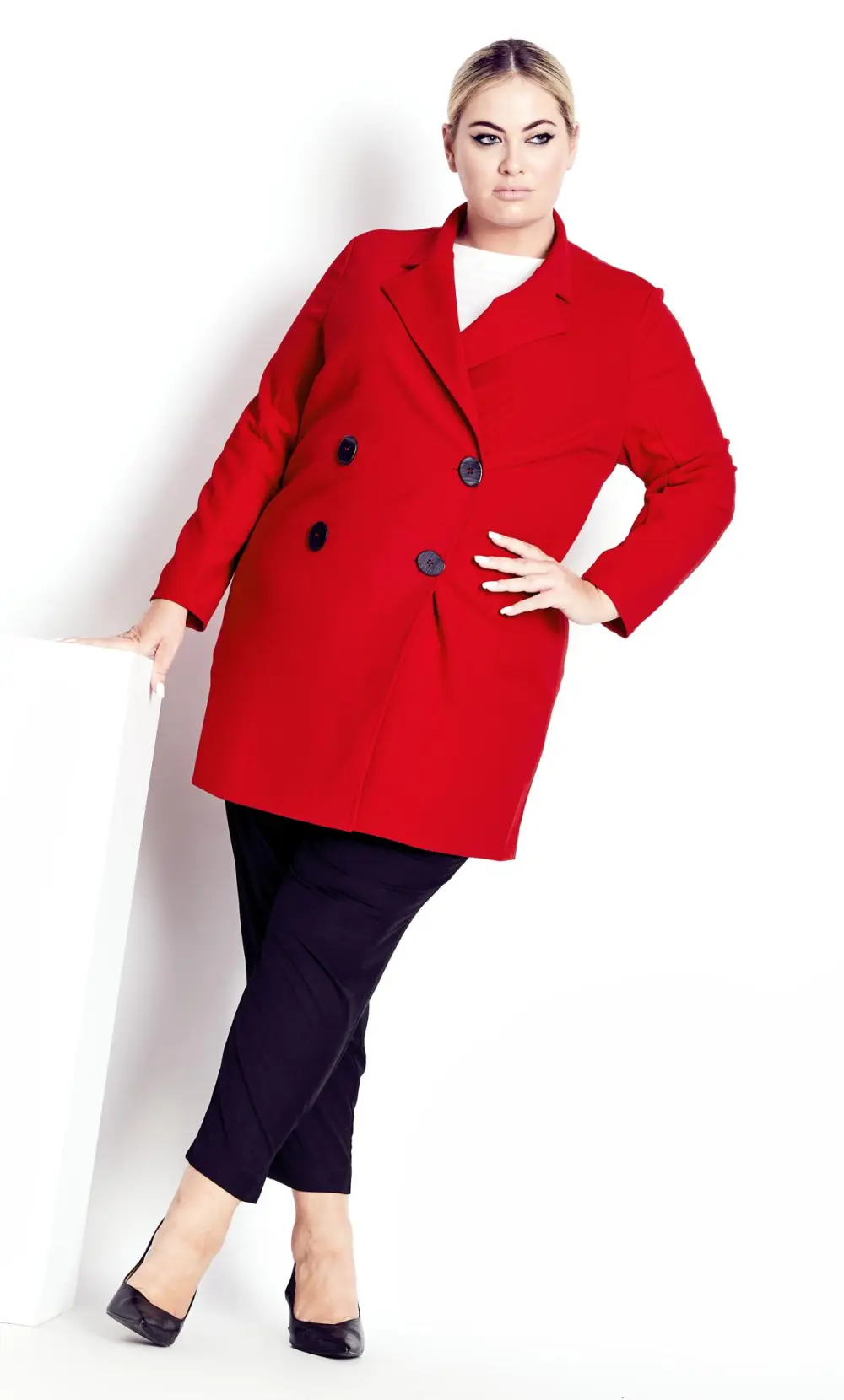 Evans Crimson Red Formal Midi Coat