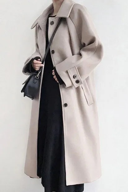 Solid Single Breasted Collar Coat
