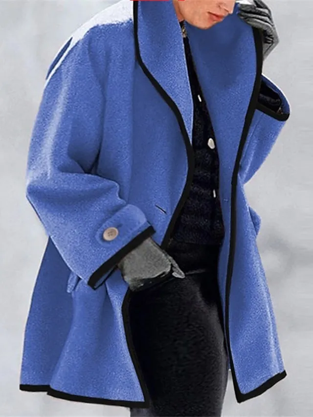 Women's Overcoat Winter Coat Long Pea Coat Ice Cream Lapel Trench Coat Fall Oversized Causal Outerwear Long Sleeve Rolled Collar Blue Purple Khaki L XL XXL 3XL 4XL