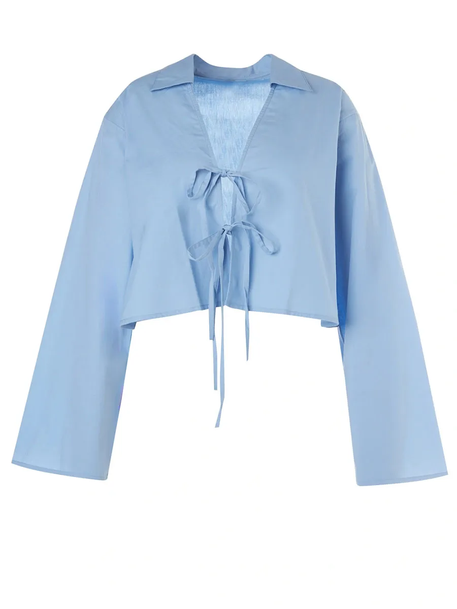 Women'S Oversized Drawstring-Accent Cropped Shirt