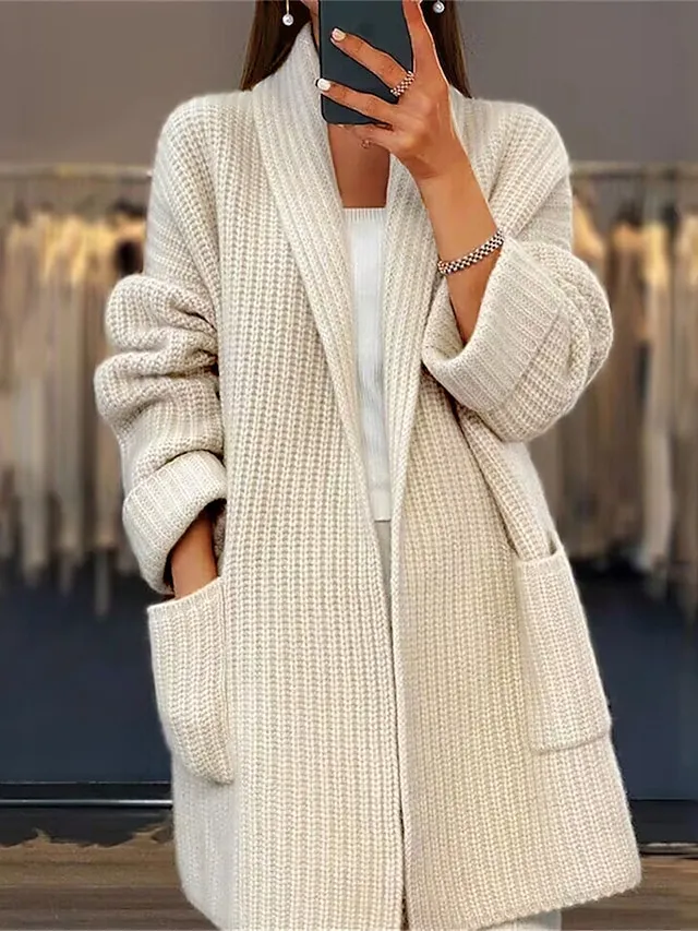 Women's Cardigan Ribbed Knit Sweater Autumn and Winter Long Daily Out Weekend Fashion Casual Soft