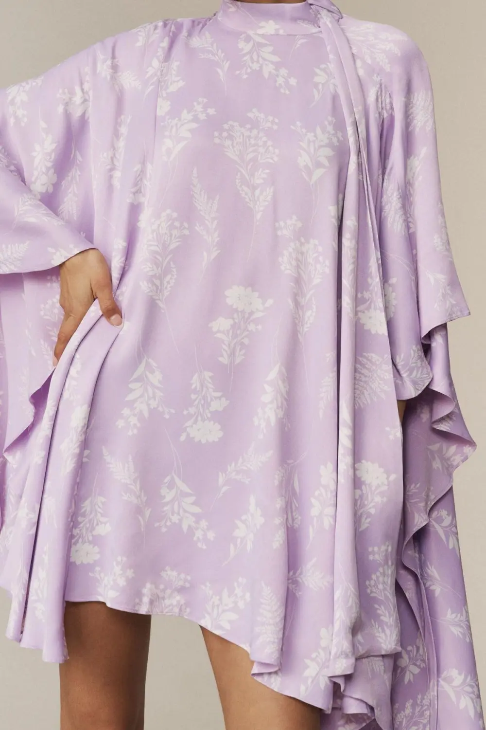 Maria Long-Sleeve High-Neck Swing Mini Dress