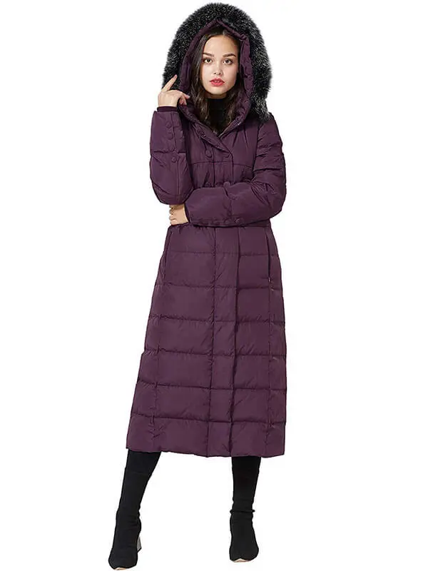Women's long down jacket with fur hood Fan hip down jacket