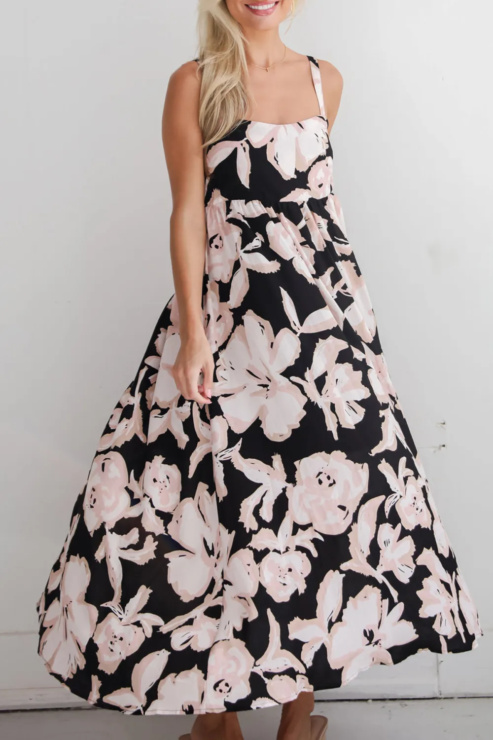 Convincingly Sweet Black Floral Midi Dress