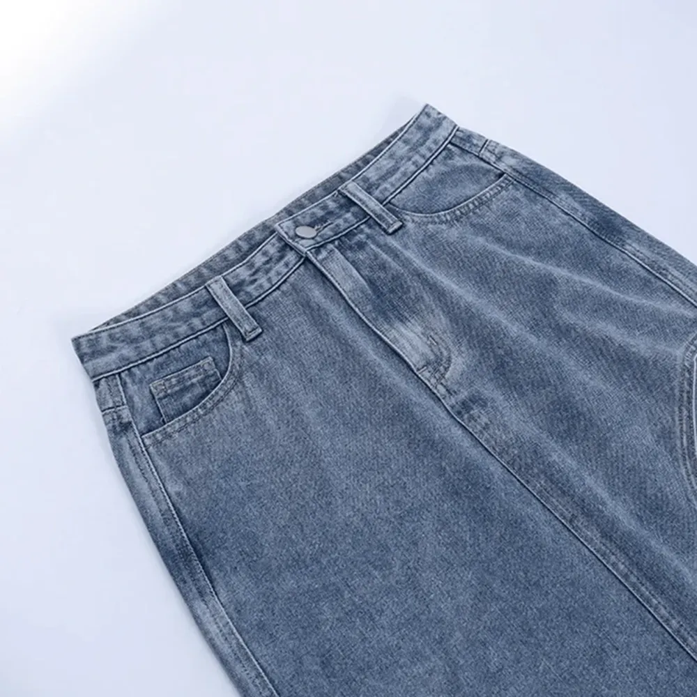 Denim High Waist Slit Midi Skirt