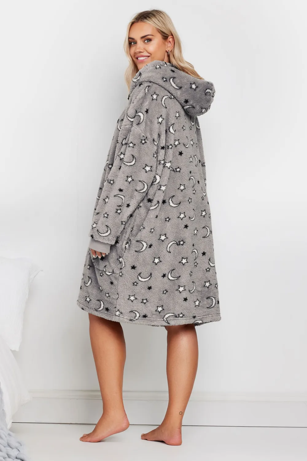 YOURS Curve Grey Moon & Star Oversized Blanket Hoodie