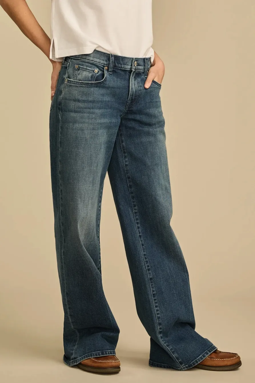 Dark Wash Denim Mid Rise Sweet Wide Leg