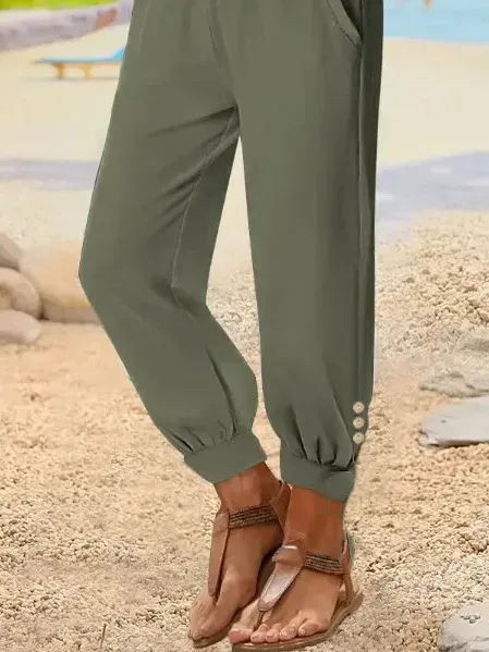 Casual Plain Cotton Pants