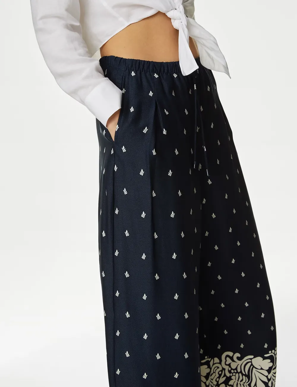Plants Printed Wide Leg Trousers