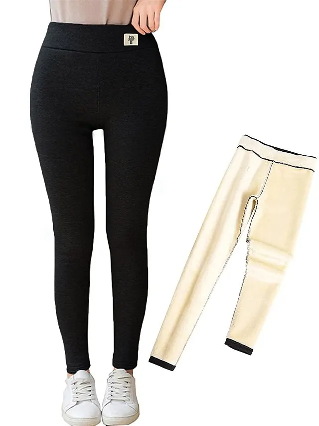 Women‘s Fleece Lineds Leggings Warm Micro-elastic High Waist Basic Casual Daily Black Gray S M Fall & Winter