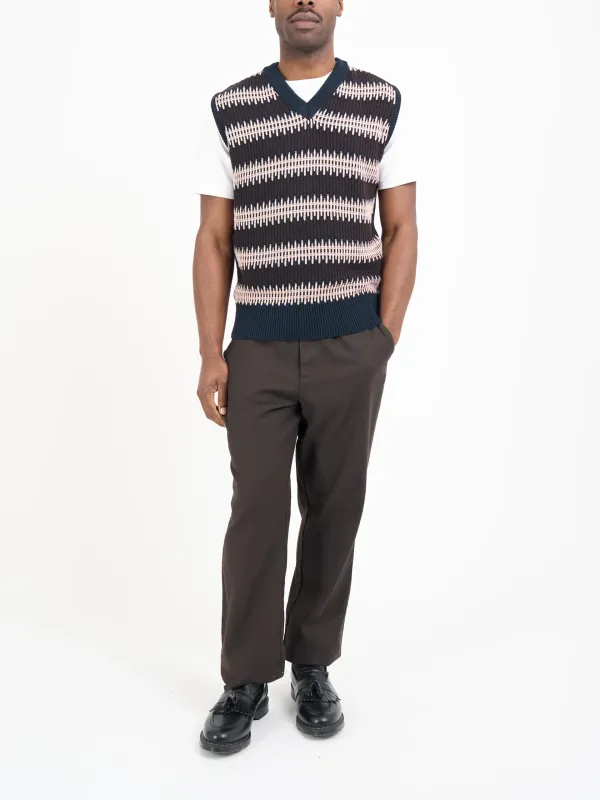 Navy Casual Style Striped V Neck Vest