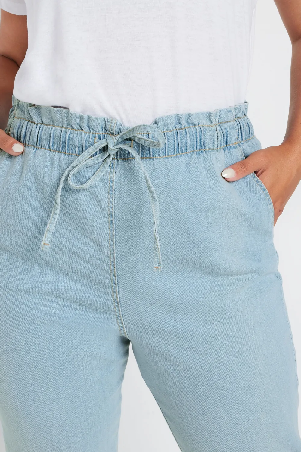 YOURS Curve Light Blue Paperbag Waist Stretch MOM Jeans