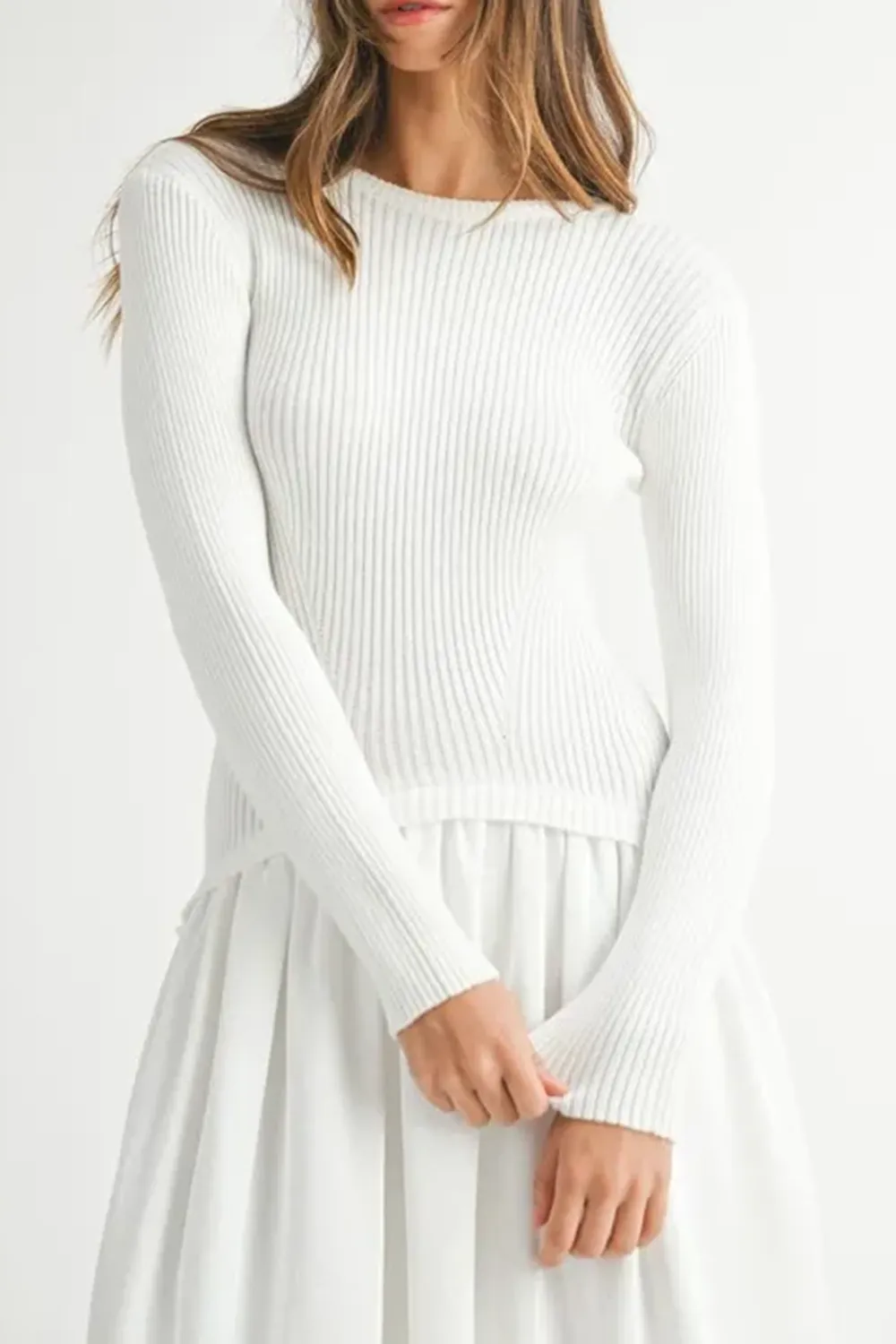 White Minimalist Slimming Temperament Sweater Dress