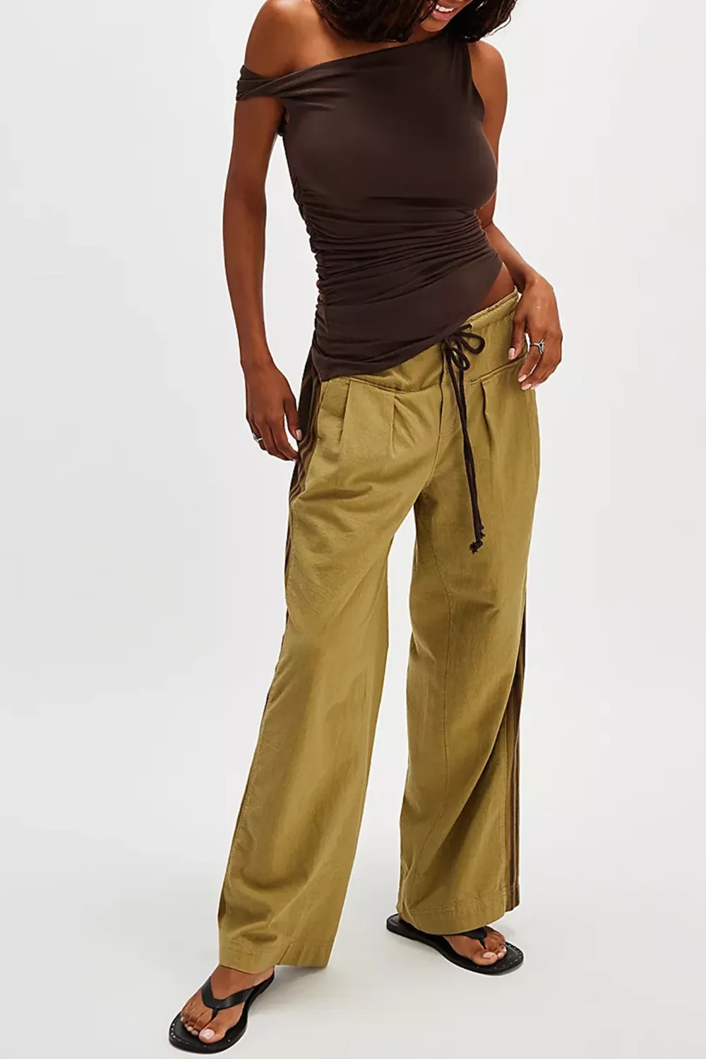 Drawstring Waist Wide Leg Pants