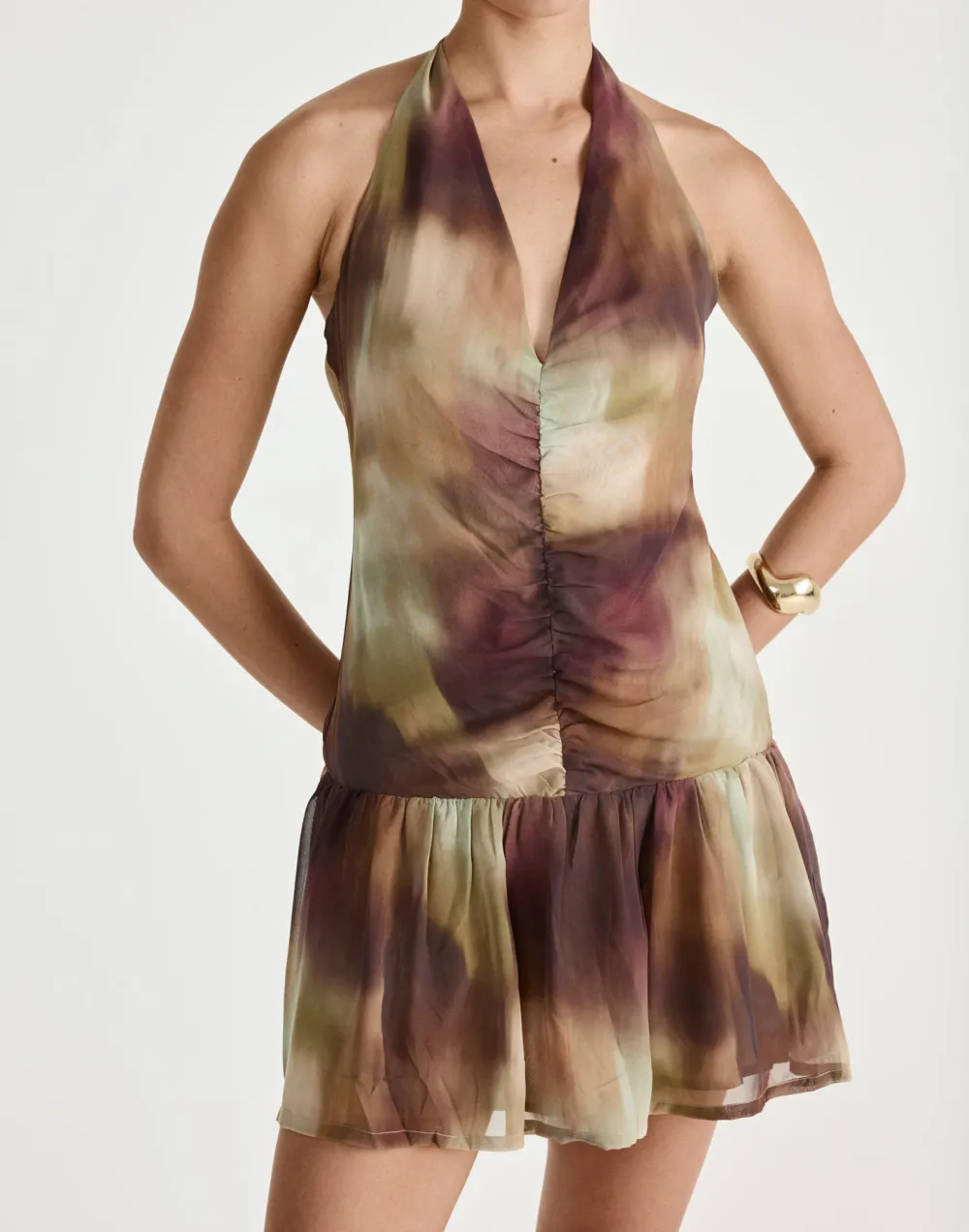 Halter Neck Ruffled Flowy Mini Dress