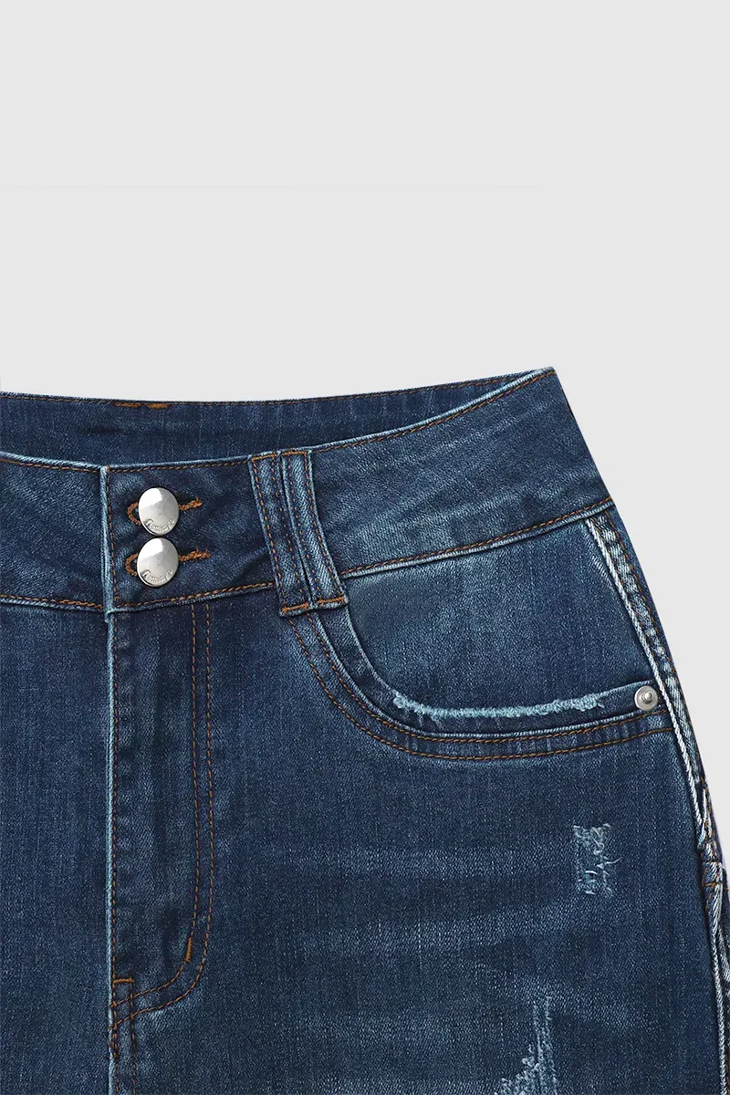 Ripped Roll Up Hem Capris Jeans