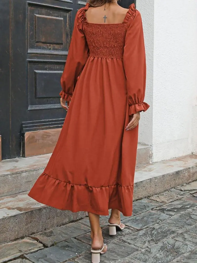 Retro Temperament Orange Long Dress