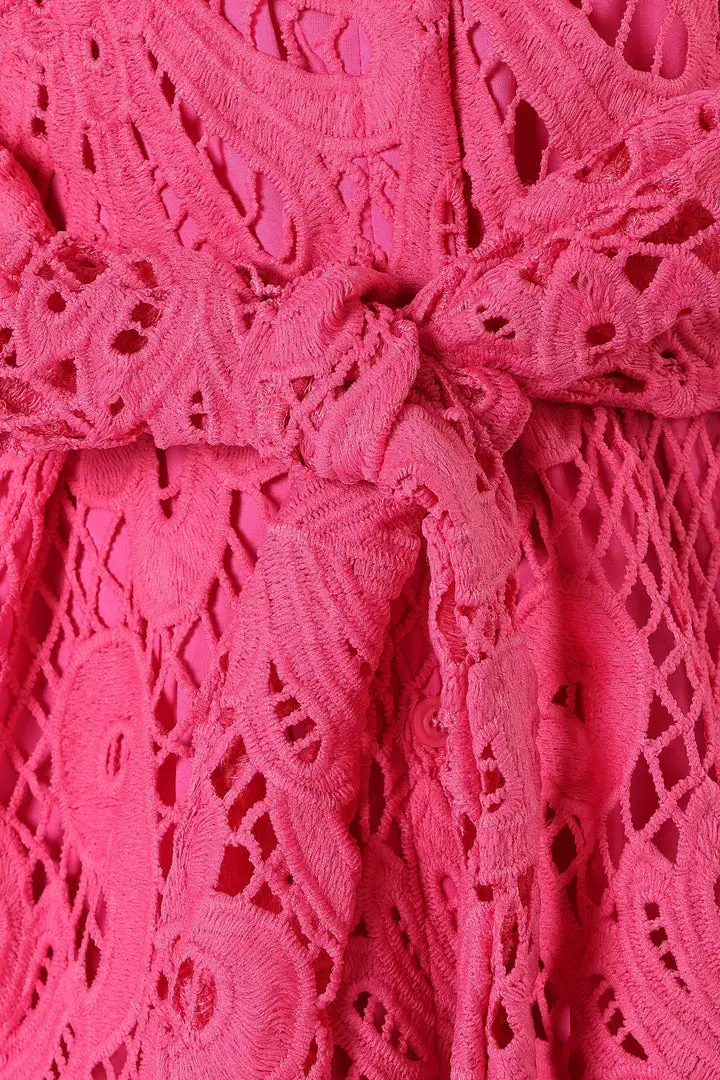 PINK HOLLOW LONG SLEEVE MINI DRESS