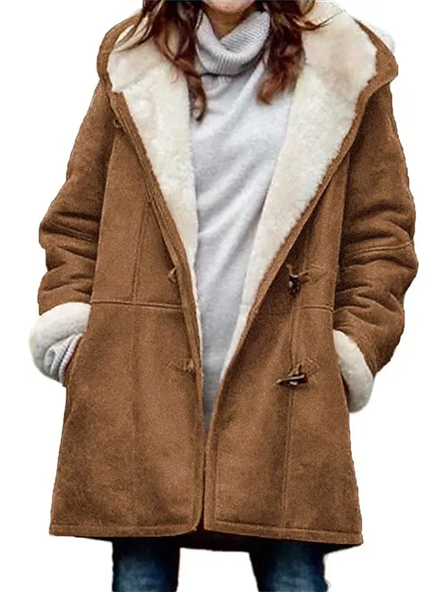 Women's Winter Fleece Hoodie Jacket Suede Fall Sherpa Jacket Maillard Casual Winter Teddy Coat Thermal Warm Windproof Shearling Jacket Comtemporary Contemporary Long Sleeve Brown Black