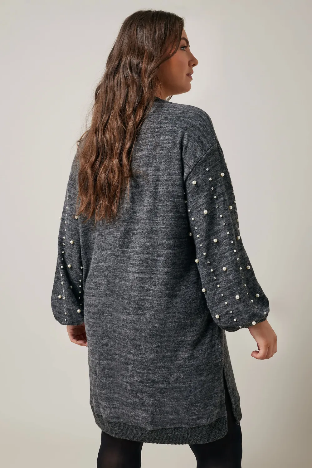 EVANS Curve Grey Pearl Embellished Jumper Dress
