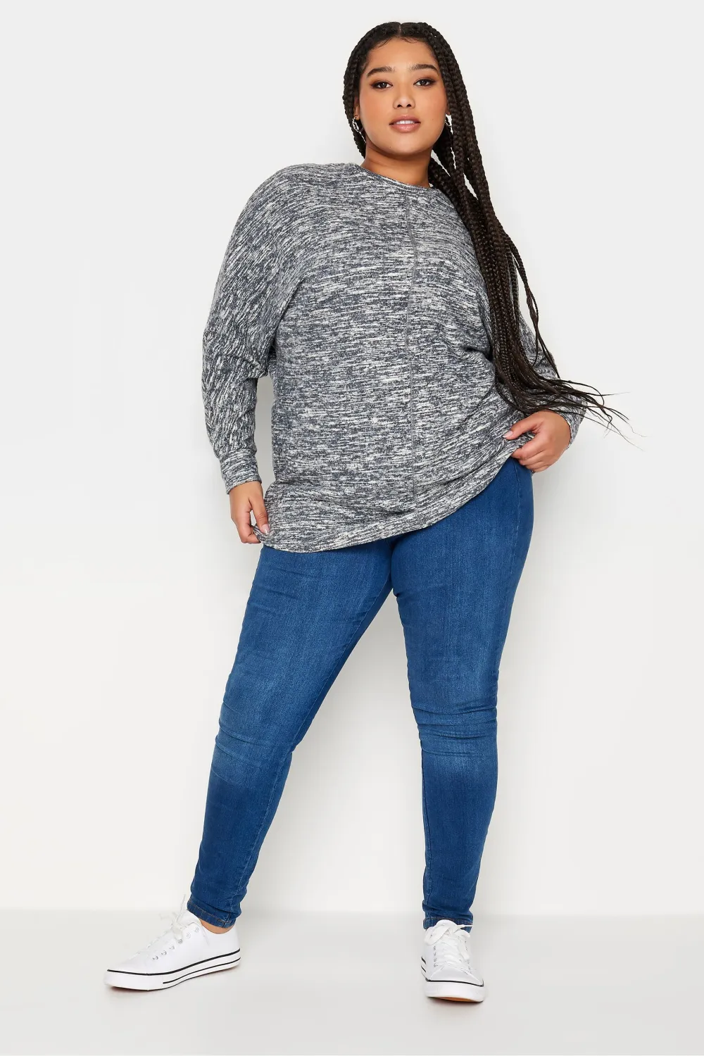 YOURS LUXURY Curve Light Grey Front Seam Detail Jumper