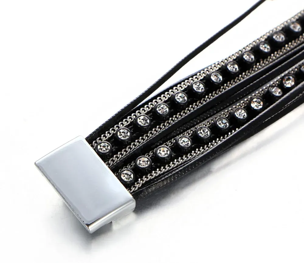 Fesciory Leather Wrap Bracelets for Women, Boho Leopard Multi-Layer Crystal Beads Cuff Bracelet Jewelry