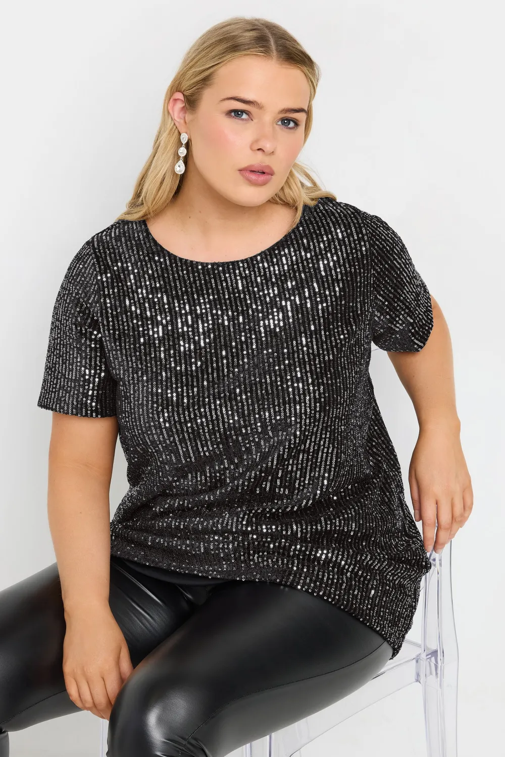 Yours Curve Black & Silver Velvet Sequin Top