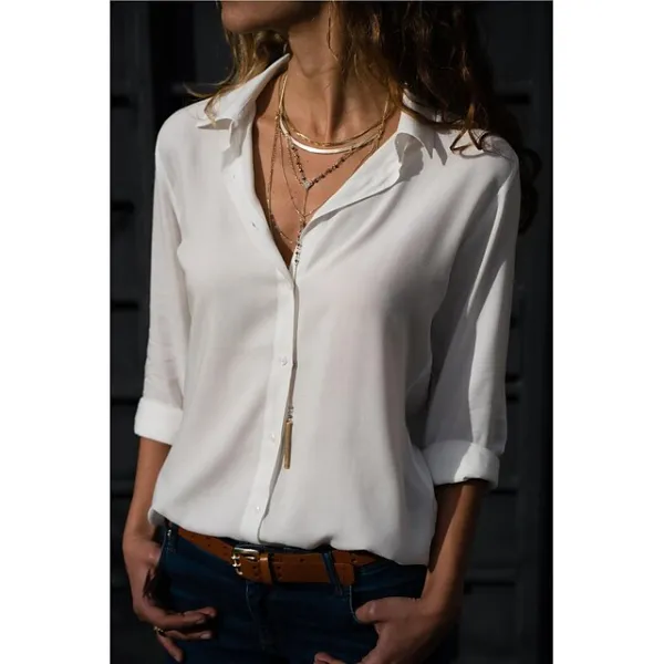 Women's Blouse Shirt Plain Shirt Collar Business Basic Elegant Tops Blue Yellow Gray