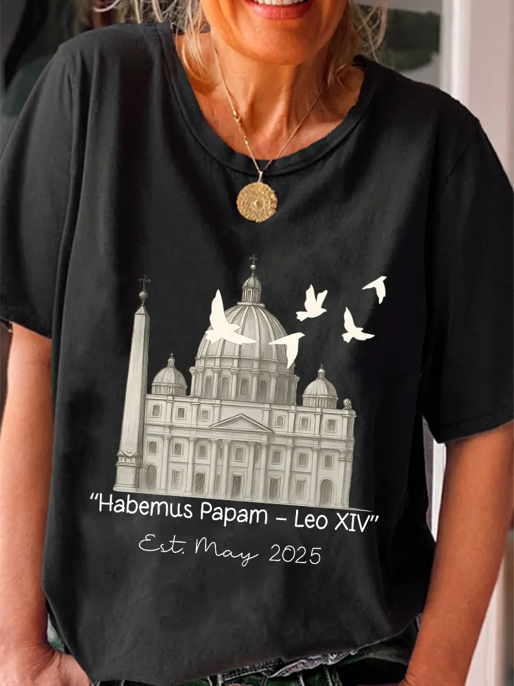 Women'S 2025 Habemus Papam Pope Leo Xiv Round-Neck Short-Sleeved T-Shirt