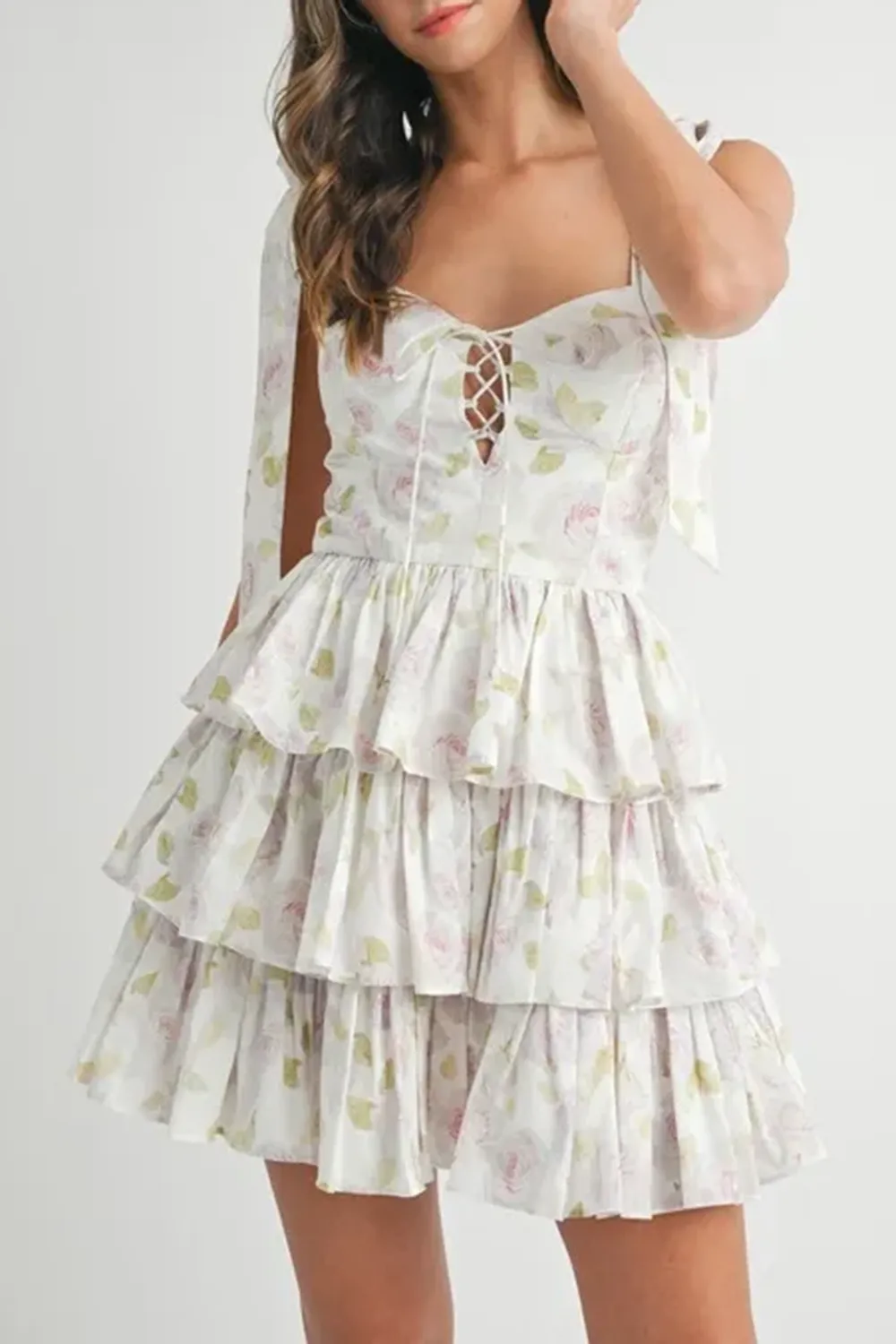 Elegant Ballet Style Slim Floral White Dress