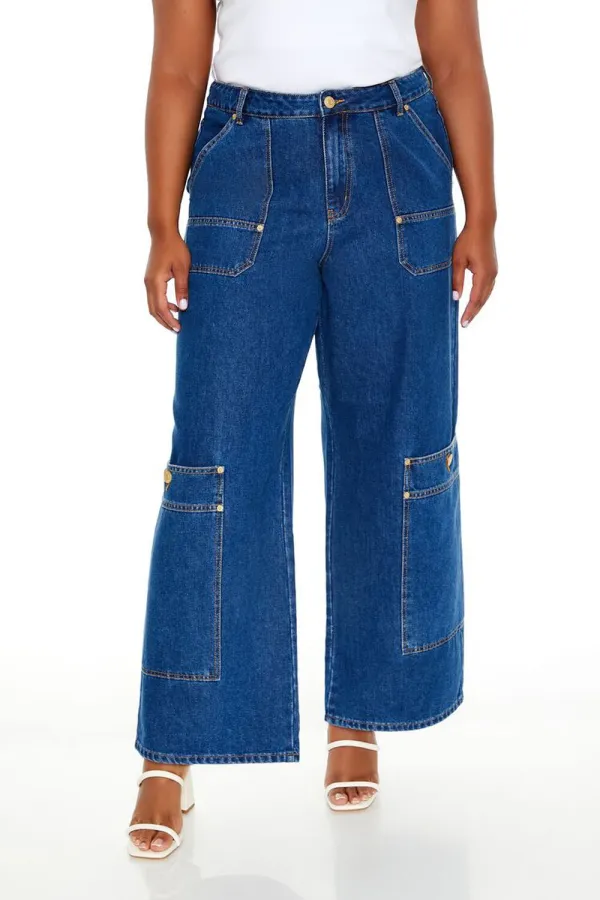 Plus Size High-Rise Cargo Jeans