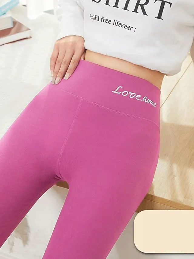 Women‘s Thermal Underwear Pants Nude Purple Pink High Waist Fashion Casual Daily High Elasticity Ankle-Length Thermal Warm Plain M L XL 2XL 3XL / Skinny