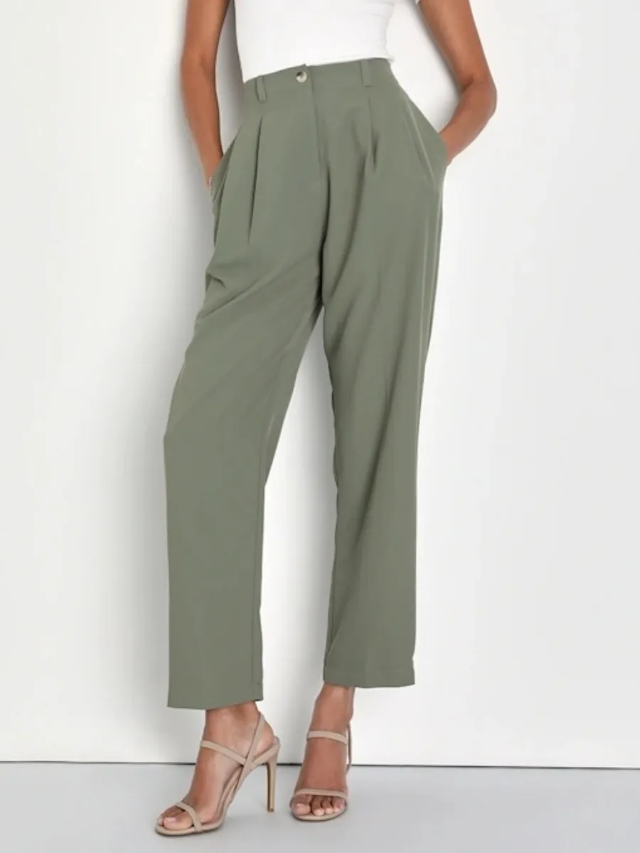 Pleated Straight Leg Pants