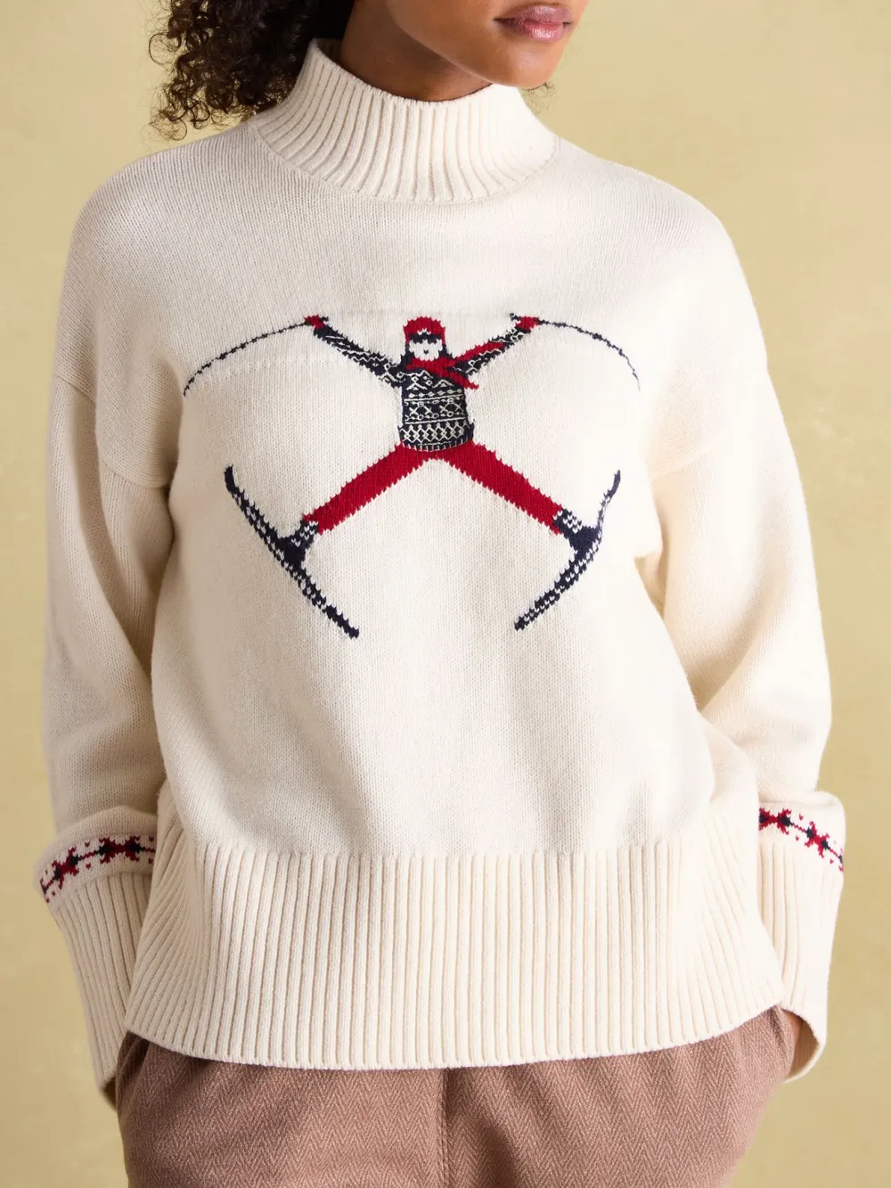 Cream High Neck Intarsia Ski Jumper