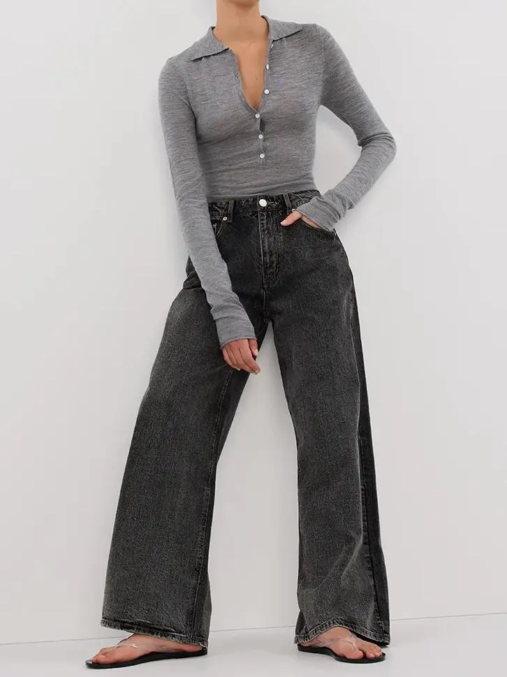 SILVER MARLE MERINO POLO TOP