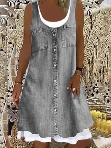 Women Denim Sleeveless Casual Mini Dress(Contains lining)