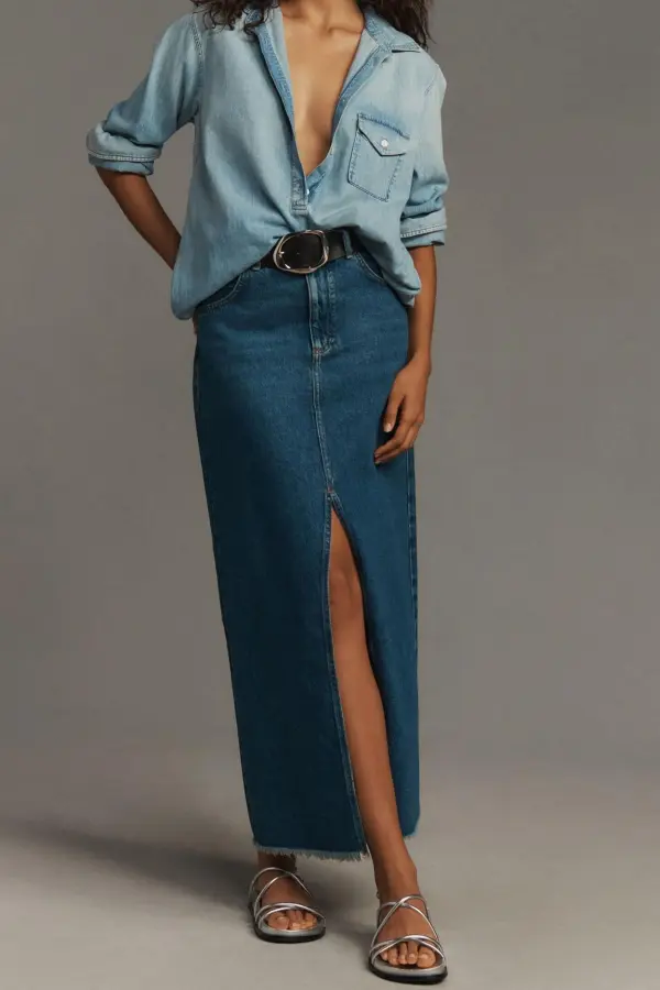 The Madi Front-Slit Denim Skirt