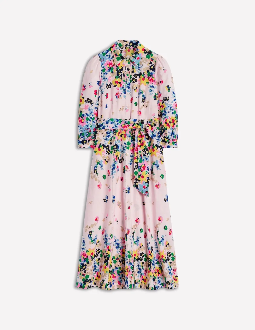 Pink and White Floral Long - Sleeve Maxi Dress