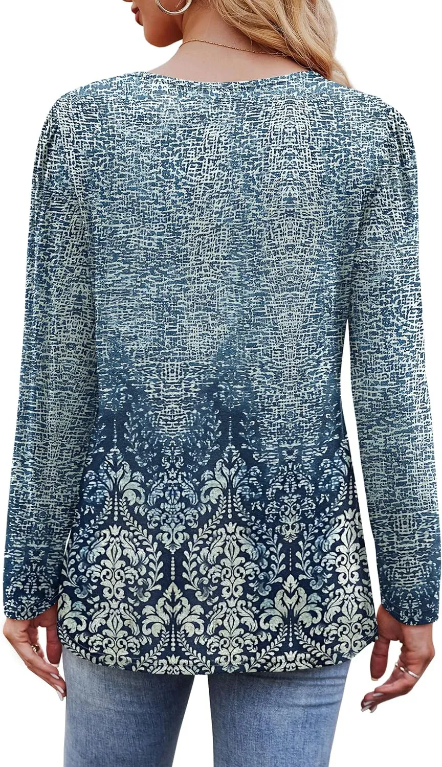 OFEEFAN Long Sleeve Shirts for Women Fall Fashion 2024 Dressy Casual Blouses Trendy Pleated Tunic Tops for Leggings