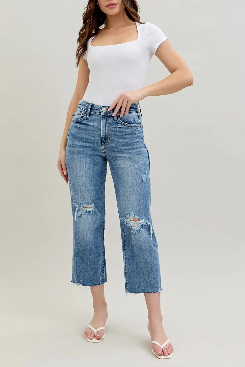 Ripped Deckle Edge Slim-Fit Raw Hem BlueTrousers