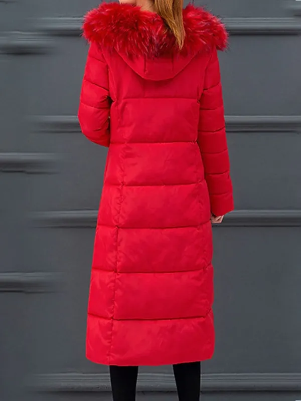 Women's Puffer Jacket Winter Jacket Winter Coat Hoodie Jacket Street Daily Valentine's Day Fall Winter Long Coat Regular Fit Warm Casual Jacket Long Sleeve Plain Full Zip Black Red Blue